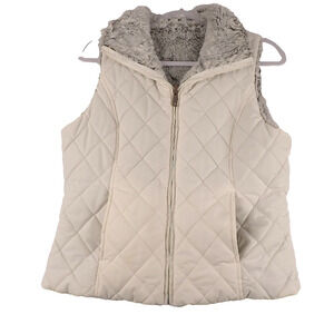 Weatherproof Garment Co Reversible Quilted Vest Womens M Faux Fur Zip Pockets